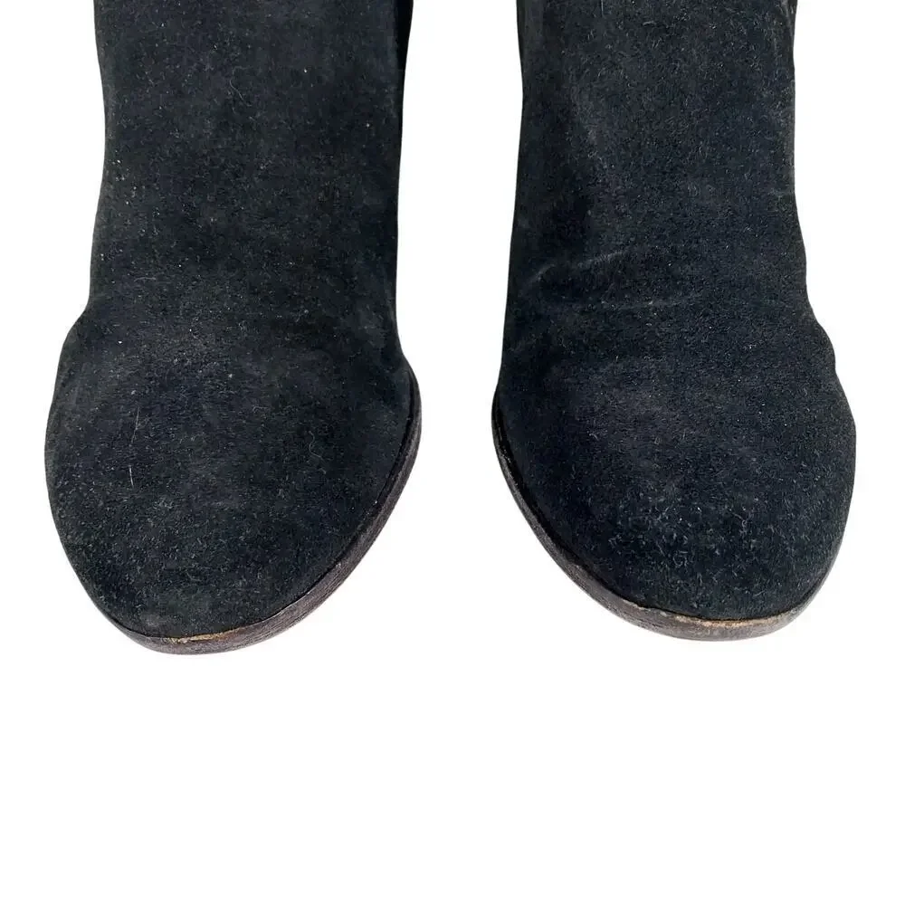 COLE HAAN! BLACK GENUINE SUEDE LEATHER CRISS-CROSS, CHUNKY ANKLE BOOTS! SZ 10B
